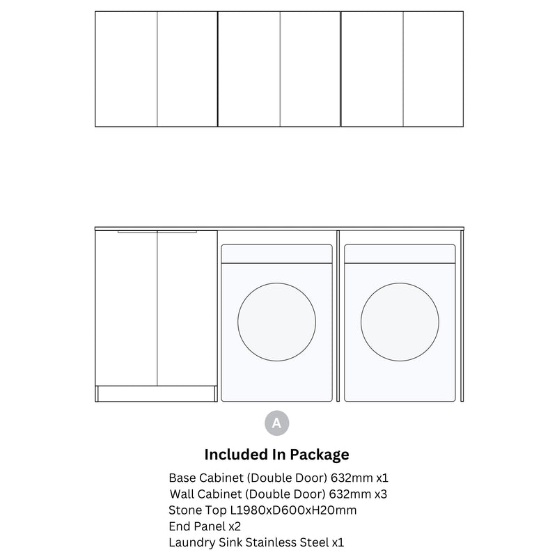OTTI BYRON BLACK OAK 1960MM LAUNDRY AND WALL CABINET WITH STONE TOP & SINK (PACKAGE-A)