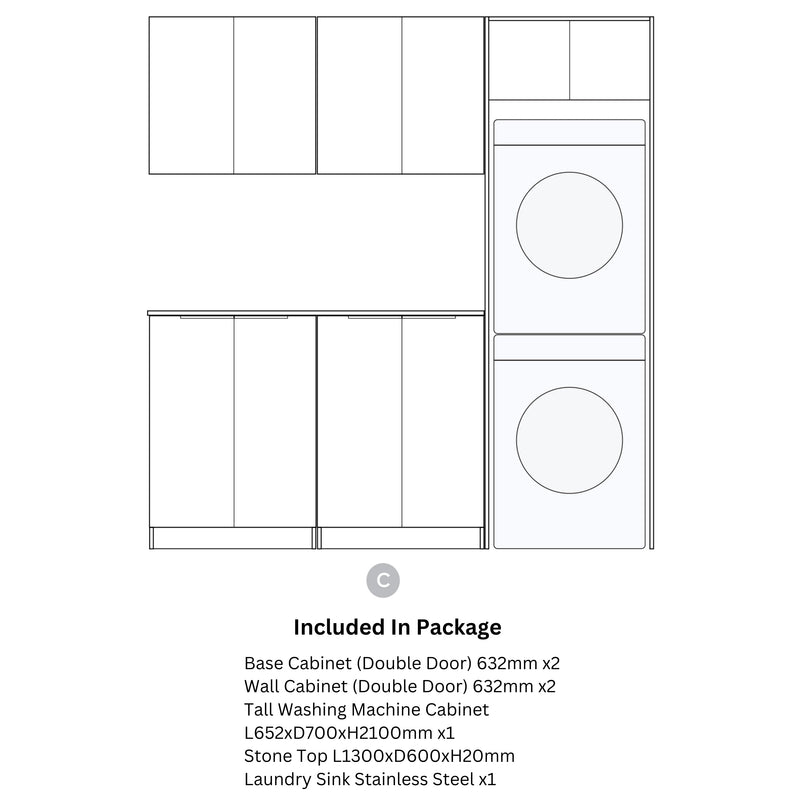 OTTI BONDI MATTE WHITE 1960MM LAUNDRY AND WALL CABINET WITH STONE TOP & SINK (PACKAGE-C)