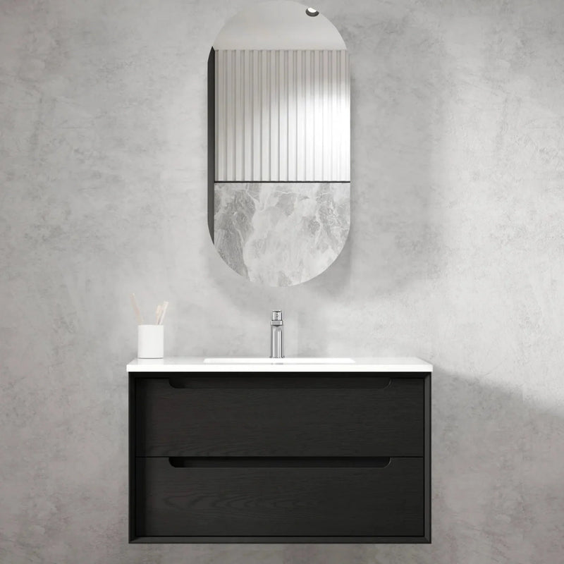 OTTI BYRON BLACK OAK 900MM SINGLE BOWL WALL HUNG VANITY