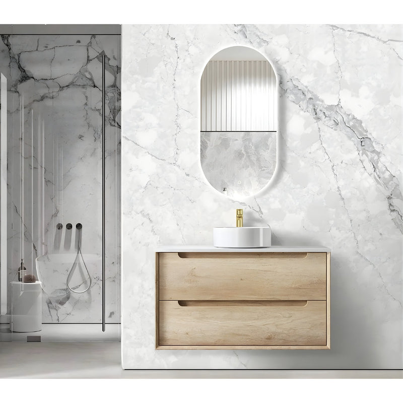 OTTI BYRON NATURAL OAK 900MM SINGLE BOWL WALL HUNG VANITY