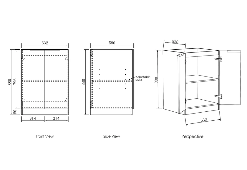 OTTI BYRON BLACK OAK 630MM BASE LAUNDRY CABINET