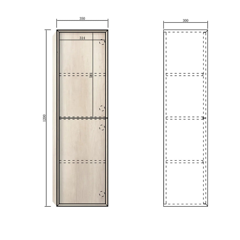 OTTI BYRON WALL HUNG TALL BOY NATURAL OAK 350MM X 1200MM