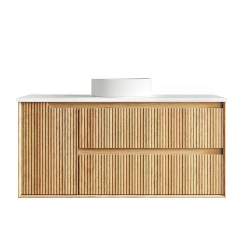 OTTI BYRON WOODLAND OAK FLUTED 1200MM SINGLE BOWL WALL HUNG VANITY