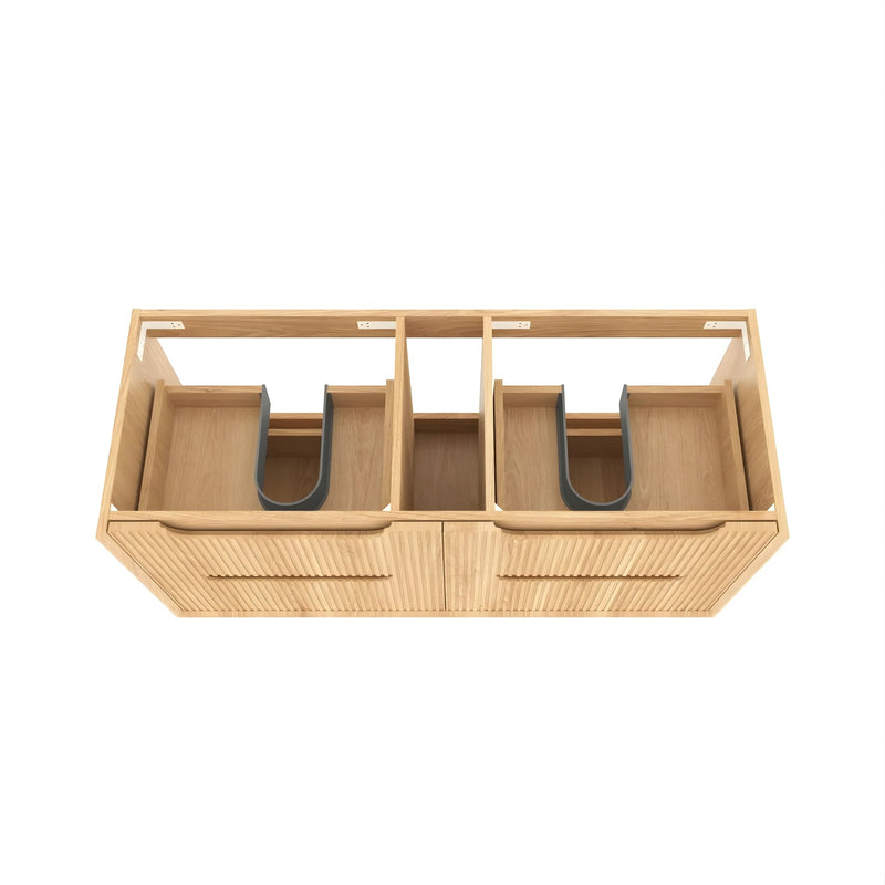 OTTI BYRON WOODLAND OAK FLUTED 1200MM DOUBLE BOWL WALL HUNG VANITY