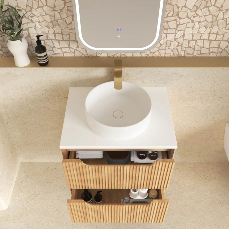 OTTI BYRON WOODLAND OAK FLUTED 600MM SINGLE BOWL WALL HUNG VANITY