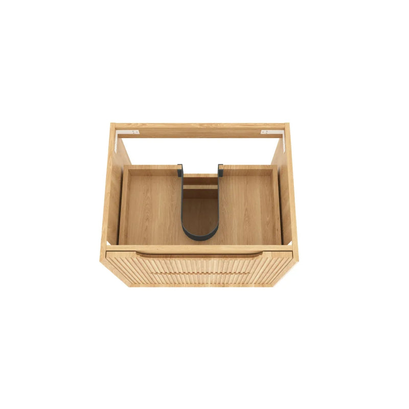 OTTI BYRON WOODLAND OAK FLUTED 600MM SINGLE BOWL WALL HUNG VANITY