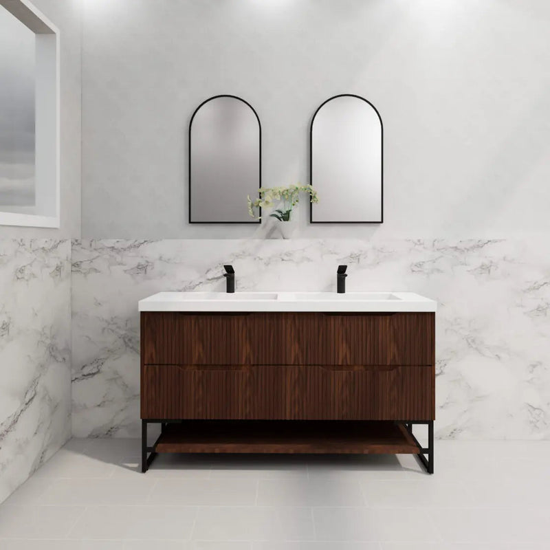 ABS Riva - Riva Bali Freestanding Double Bowl Vanity 1500mm - Brown Oak - Aqualux Bathrooms