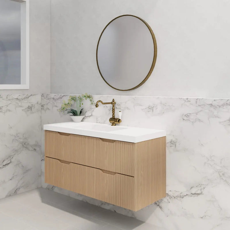 ABS Riva - Riva Bali Wall Hung Single Bowl Vanity 1200mm - American Oak - Aqualux Bathrooms