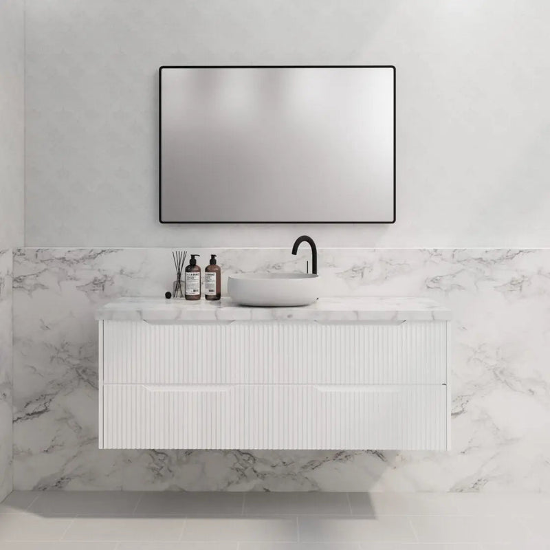 ABS Riva - Riva Bali Wall Hung Single Bowl Vanity 1500mm - Matt White - Aqualux Bathrooms