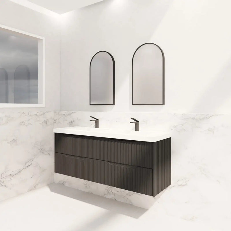 ABS Riva - Riva Bali Wall Hung Double Bowl Vanity 1500mm - Matt Black - Aqualux Bathrooms