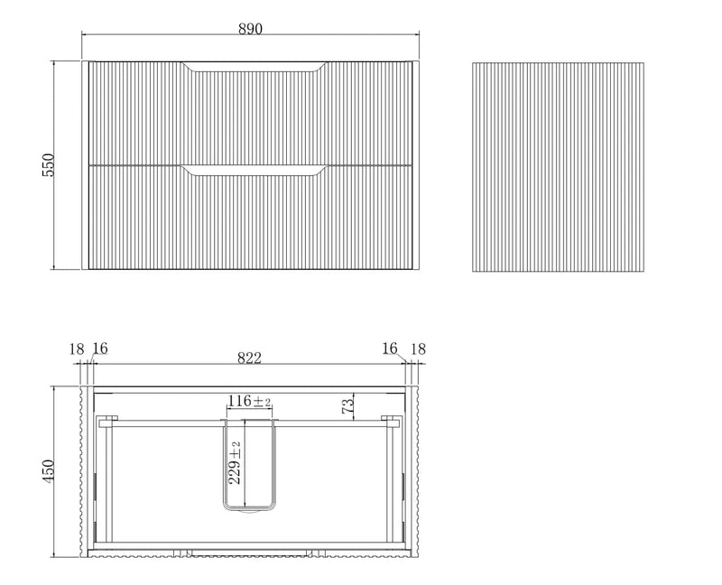 ABS Riva - Riva Bali Wall Hung Vanity 900mm - Matt Black - Aqualux Bathrooms