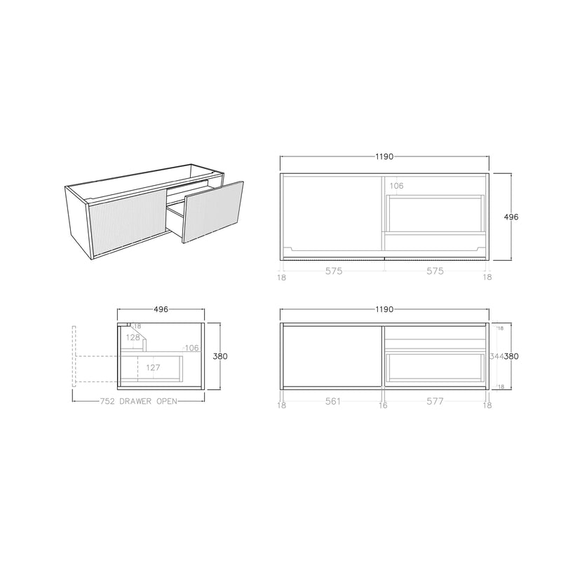 Bellevue Wall Hung Ensuite Vanity 1200 (Coastal Oak) - Aqualux Bathrooms- Poseidon