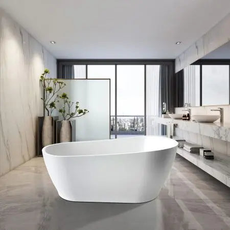 Cannes 1500mm Freestanding Designer Gloss White Bathtub - Aqualux Bathrooms- Mercio