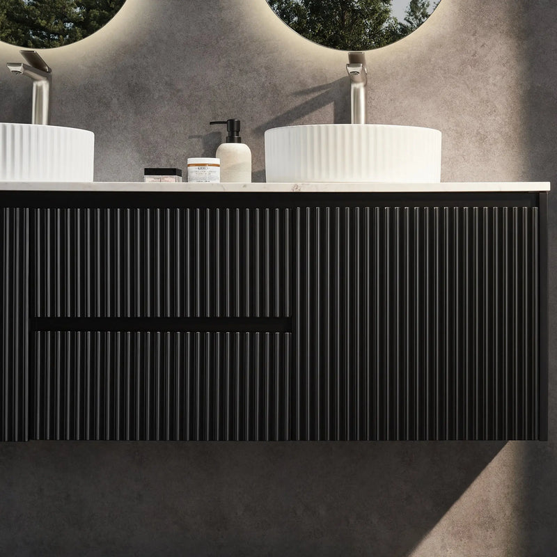 Brindabella Matte Black 1500mm Double Bowl Wall Hung Vanity - Beyond Bathware
