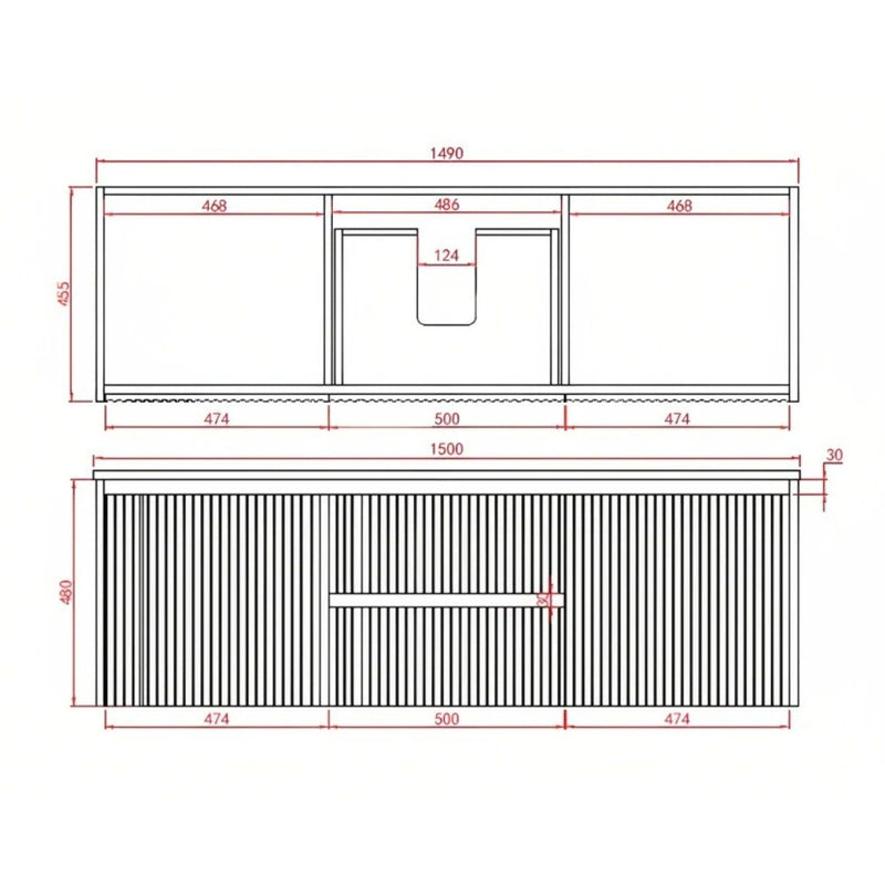 Brindabella Matte Black 1500mm Double Bowl Wall Hung Vanity - Beyond Bathware