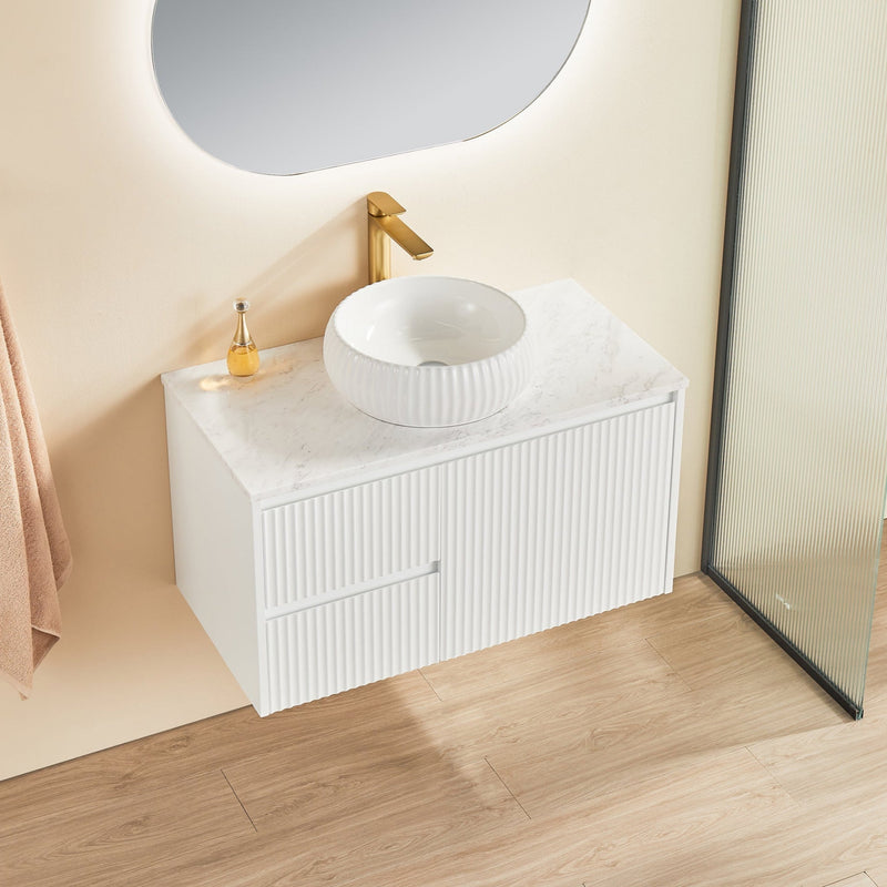 Brindabella Matte White 900mm Single Bowl Wall Hung Vanity - Beyond Bathware