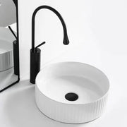 Cora Above Counter Fluted Matt White Circle Basin - Aqualux Bathrooms- Mercio