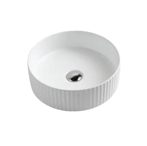 Cora Above Counter Fluted Matt White Circle Basin - Aqualux Bathrooms- Mercio