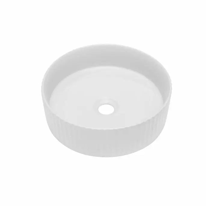 Cora Above Counter Fluted Matt White Circle Basin - Aqualux Bathrooms- Mercio