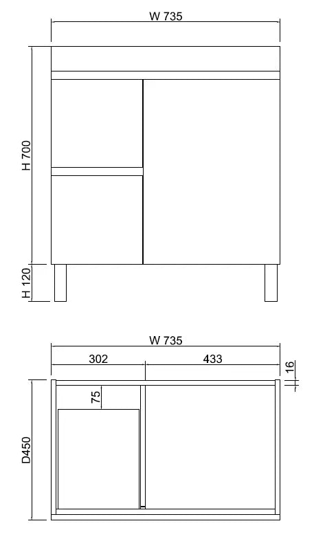 ABS Riva Riva MFL2 Freestanding Vanity 750mm - Dark Oak