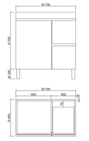 ABS Riva Riva MFL2 Freestanding Vanity 750mm - Dark Oak