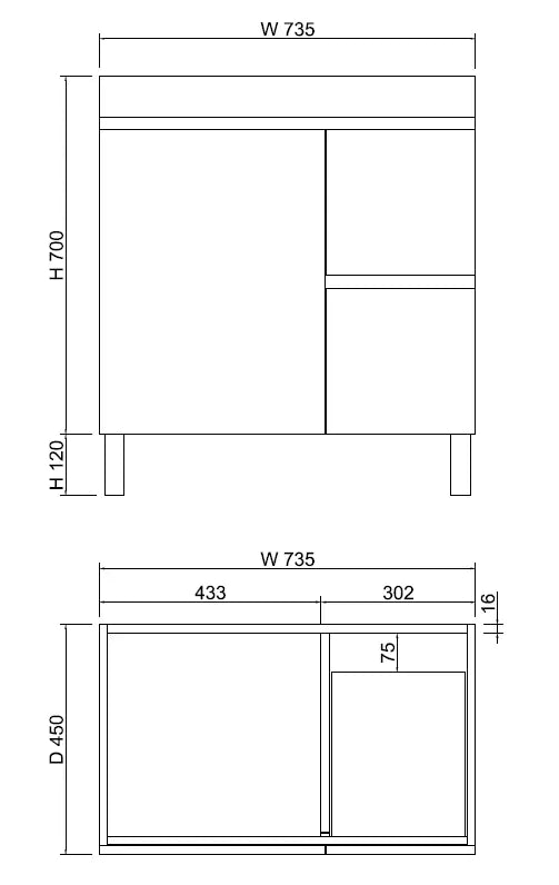 ABS Riva Riva MFL2 Freestanding Vanity 750mm - Dark Oak