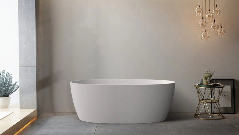 ABS Riva - Riva Delta Super Slim Edge Oval Shape Freestanding Bathtub 1500mm - Matt White - Aqualux Bathrooms