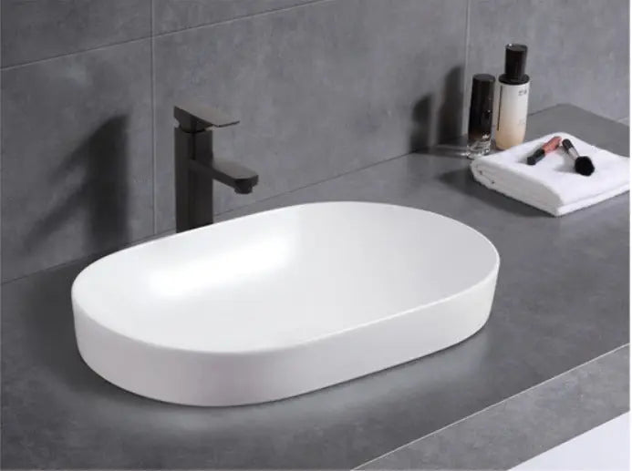 ABS Riva - Riva Dora Oval Semi-Inset Basin 550mm - Gloss White - Aqualux Bathrooms