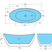 Evie Freestanding Bathtub 1500mm - Gloss Black and White - Aqualux Bathrooms- Poseidon