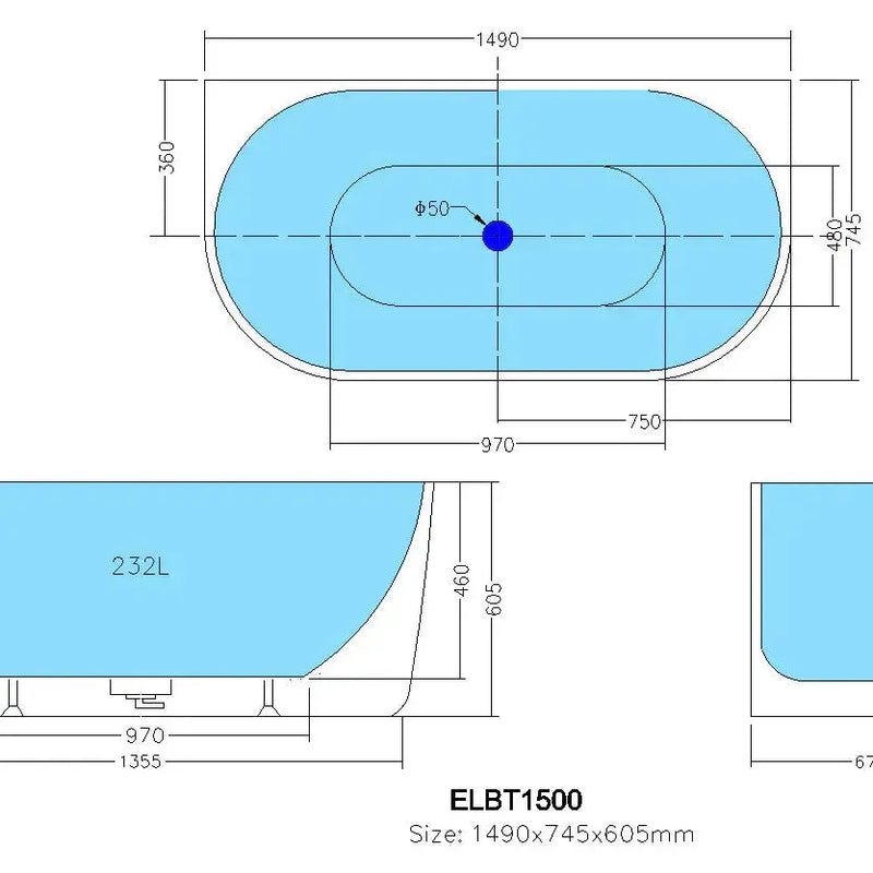 Elivia Back To Wall Bathtub - Overflow - Aqualux Bathrooms- Poseidon