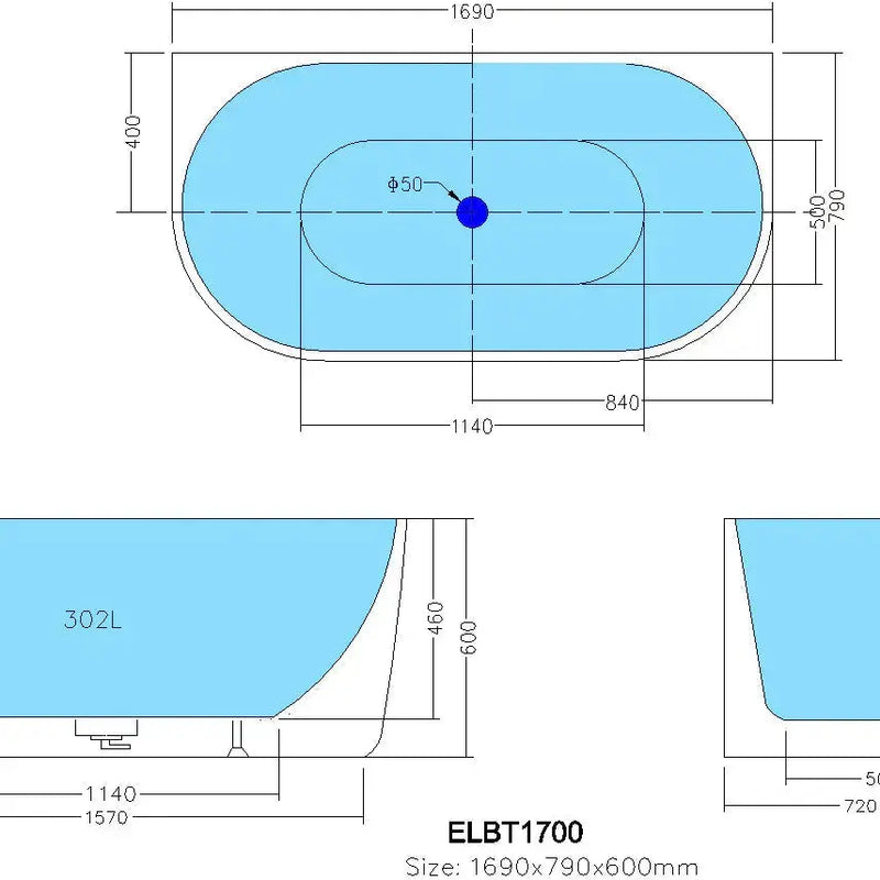 Elivia Back To Wall Bathtub - Overflow - Aqualux Bathrooms- Poseidon