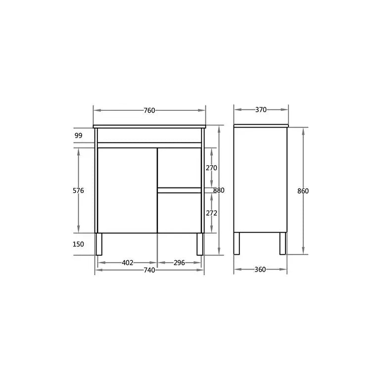 Evie Single Bowl Freestanding Vanity 750 - Aqualux Bathrooms- Poseidon