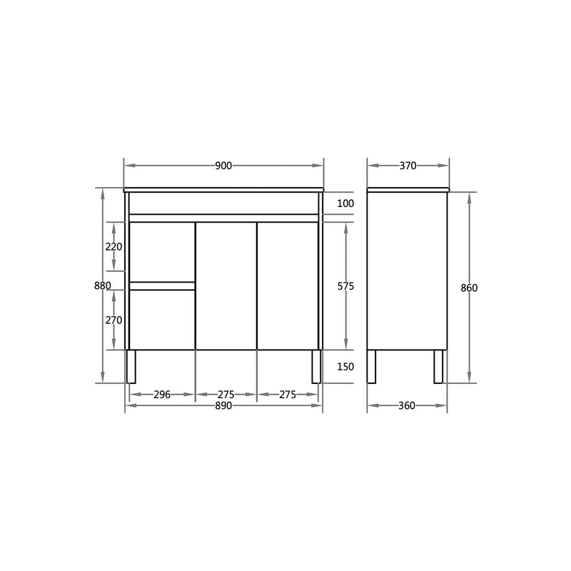 Evie Single Bowl Freestanding Vanity 900 - Aqualux Bathrooms- Poseidon