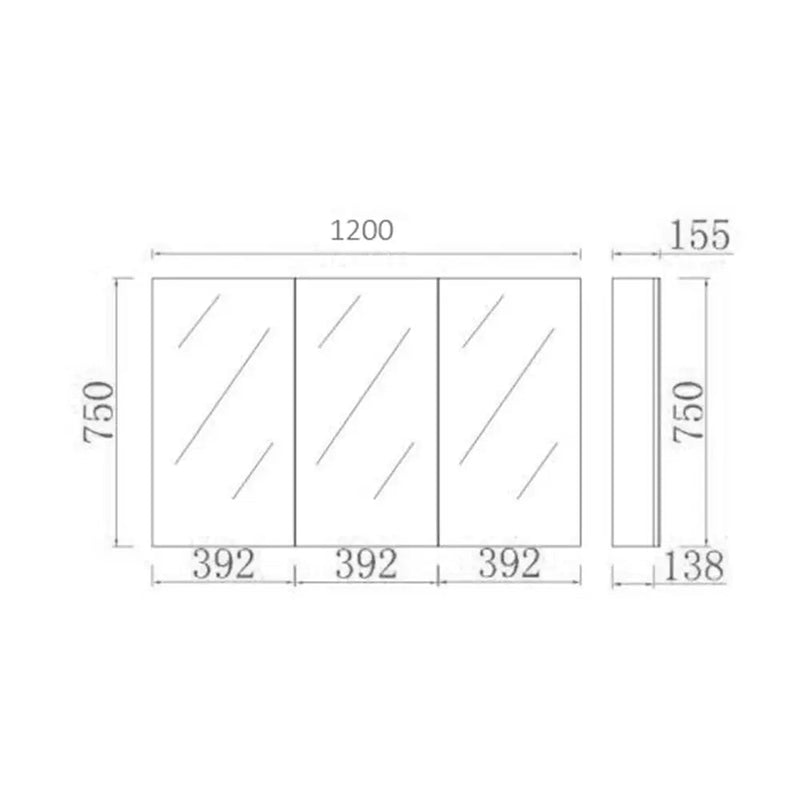 EVIE Three Doors Shaving Cabinet 1200mm - Aqualux Bathrooms- Poseidon