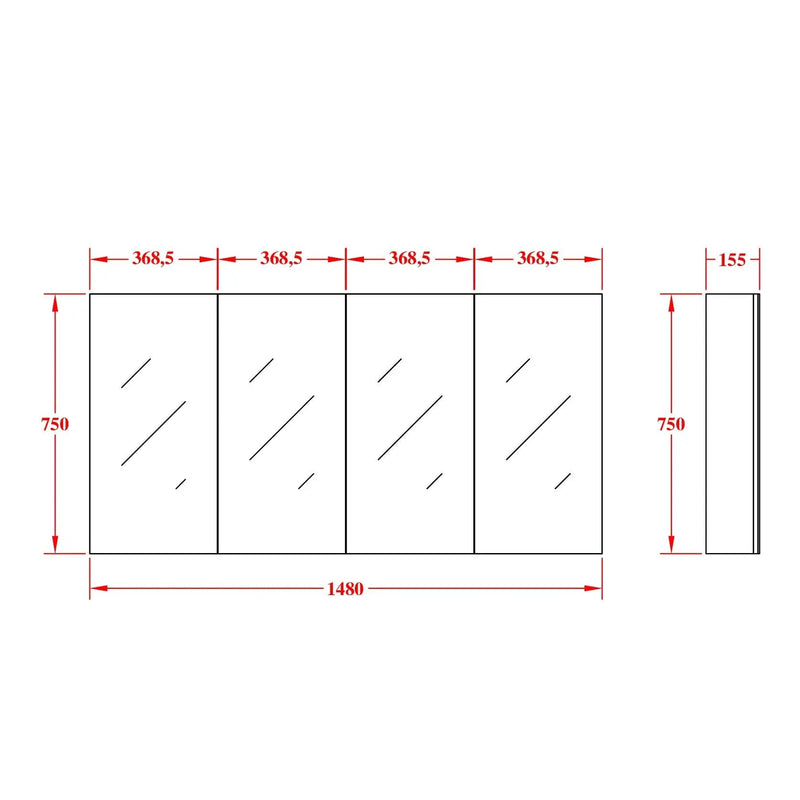 EVIE Four Doors Shaving Cabinet 1500mm - Aqualux Bathrooms- Poseidon