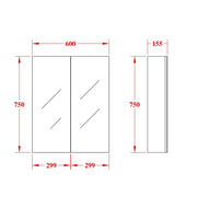 EVIE Double Doors Shaving Cabinet 600mm - Aqualux Bathrooms- Poseidon