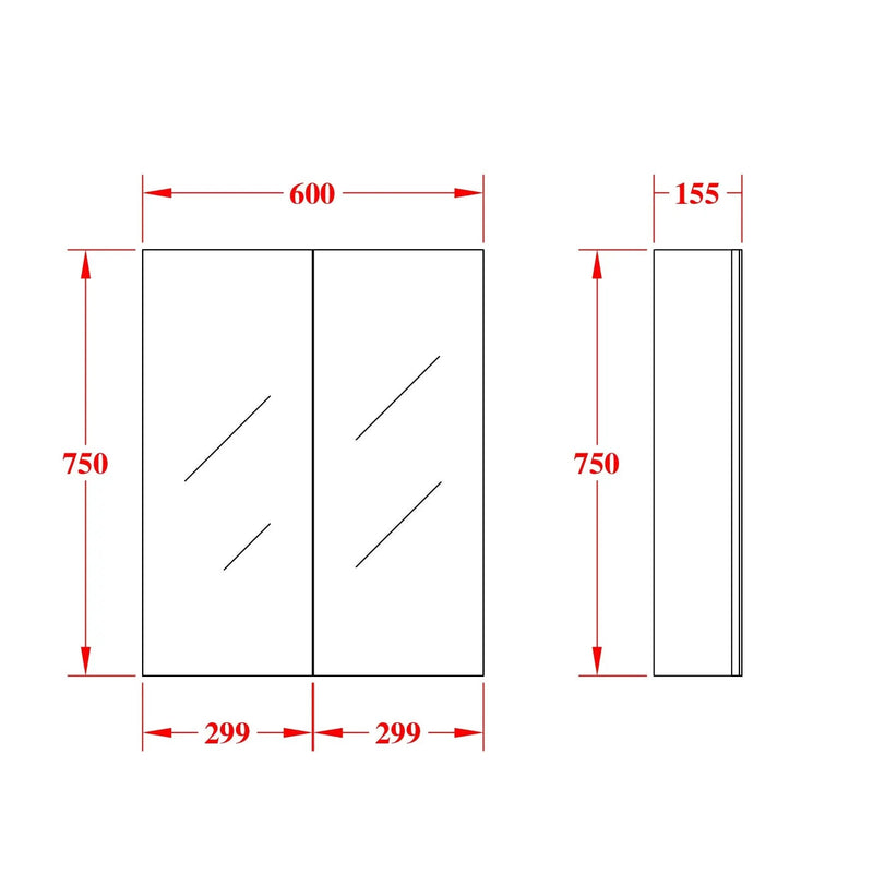 EVIE Double Doors Shaving Cabinet 600mm - Aqualux Bathrooms- Poseidon