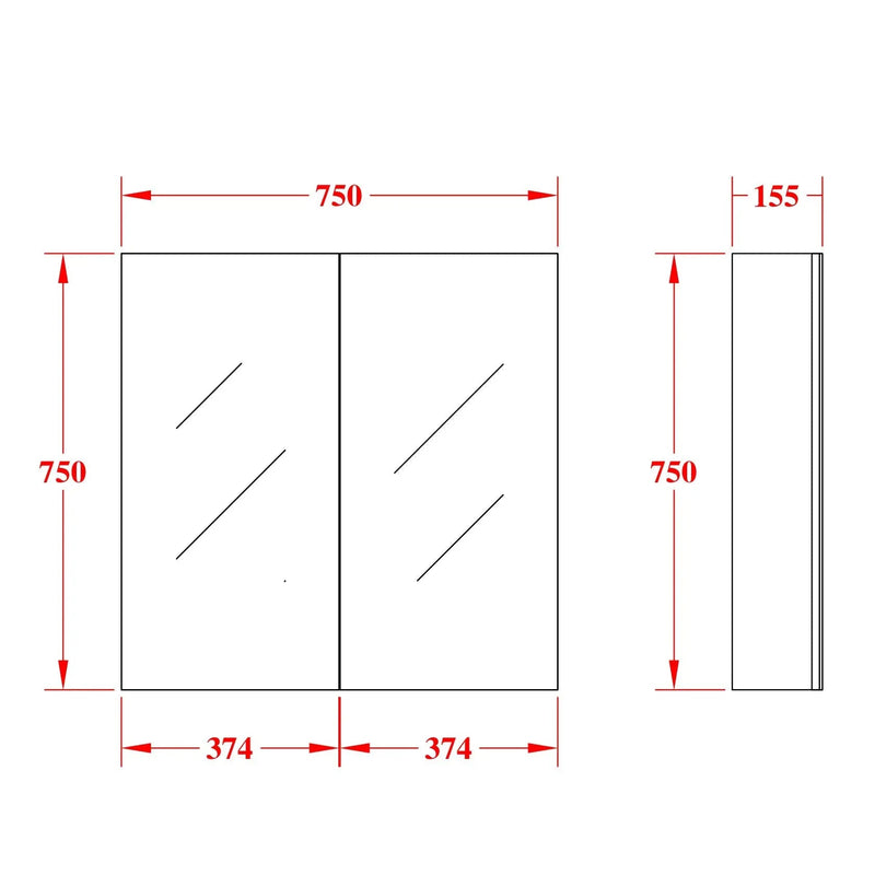EVIE Double Doors Shaving Cabinet 750mm - Aqualux Bathrooms- Poseidon