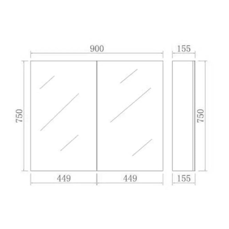 EVIE Double Doors Shaving Cabinet 900mm - Aqualux Bathrooms- Poseidon