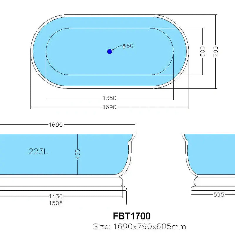 Fremantle Freestanding Bathtub - Non Overflow - Aqualux Bathrooms- Poseidon