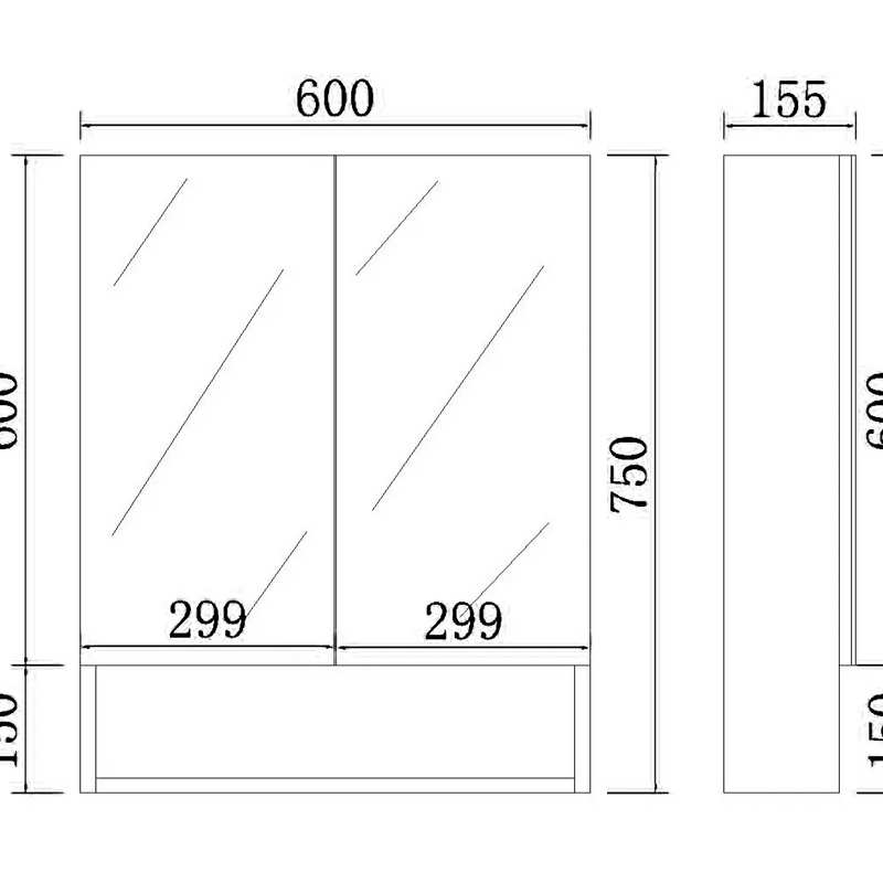 Fremantle Double Doors Shaving Cabinet 600mm - Aqualux Bathrooms- Poseidon
