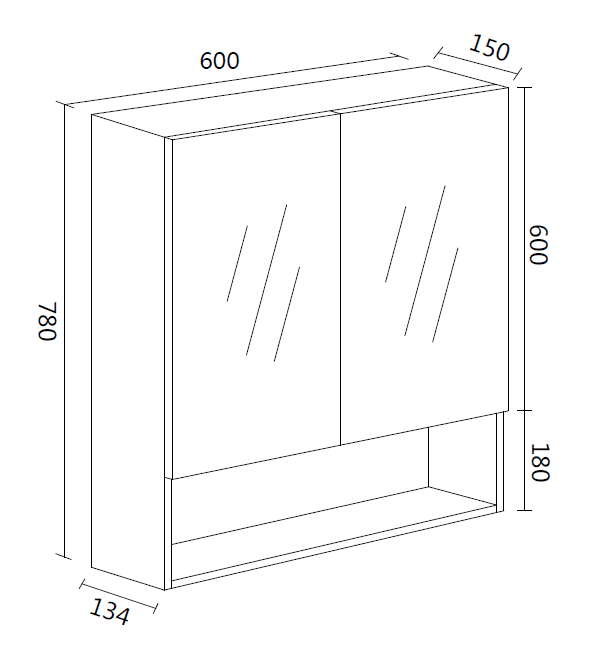 Mercio - Galu Shaving Mirror Cabinet with Shelf 600mm - Aqualux Bathrooms