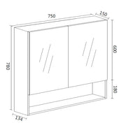 Mercio - Shaving Mirror Cabinet with Shelf 750mm - Aqualux Bathrooms