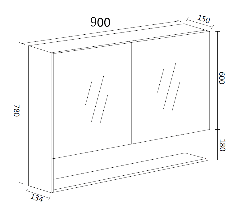 Mercio - Shaving Mirror Cabinet with Shelf 900mm - Aqualux Bathrooms