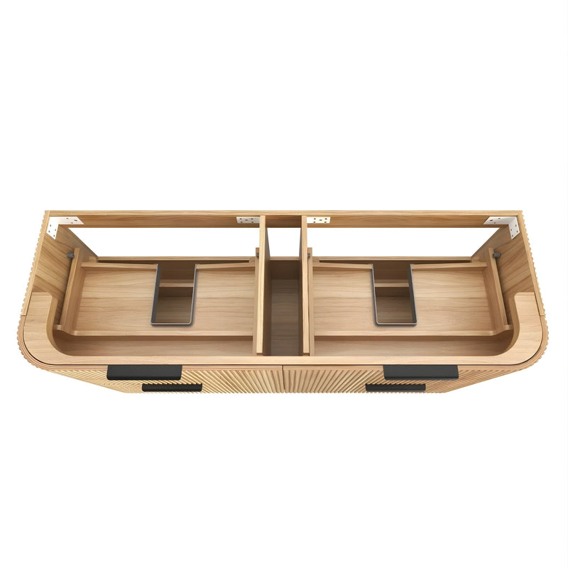 OTTI HAVANA WOODLAND OAK FLUTED 1500MM CURVE DOUBLE BOWL WALL HUNG VANITY