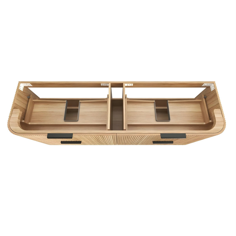OTTI HAVANA WOODLAND OAK FLUTED 1800MM CURVE DOUBLE BOWL WALL HUNG VANITY