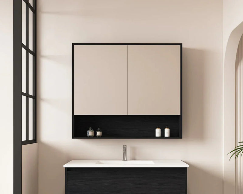 Mercio -  Hera Shaving Cabinet 90cm Black Oak - Beyond Bathware