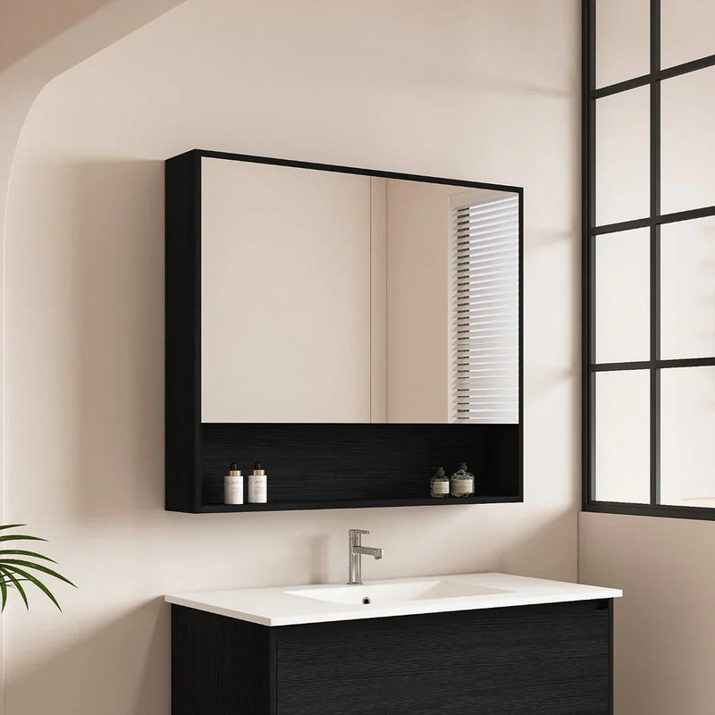 Mercio -  Hera Shaving Cabinet 90cm Black Oak - Beyond Bathware