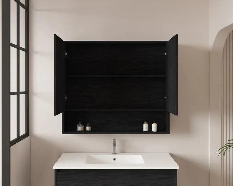 Mercio -  Hera Shaving Cabinet 90cm Black Oak - Beyond Bathware