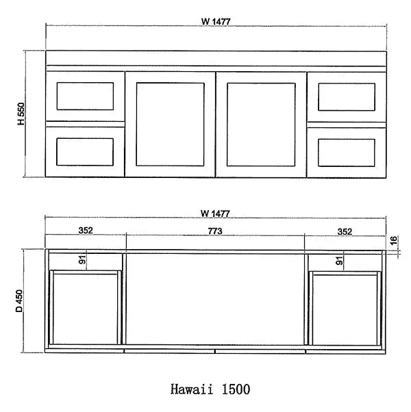 ABS Riva - Riva Hawaii Wall Hung Single Bowl Vanity 1500mm - Matt White - Aqualux Bathrooms